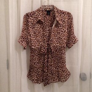 BCBG ANIMAL PRINT BOW BLOUSE, sheer chiffon